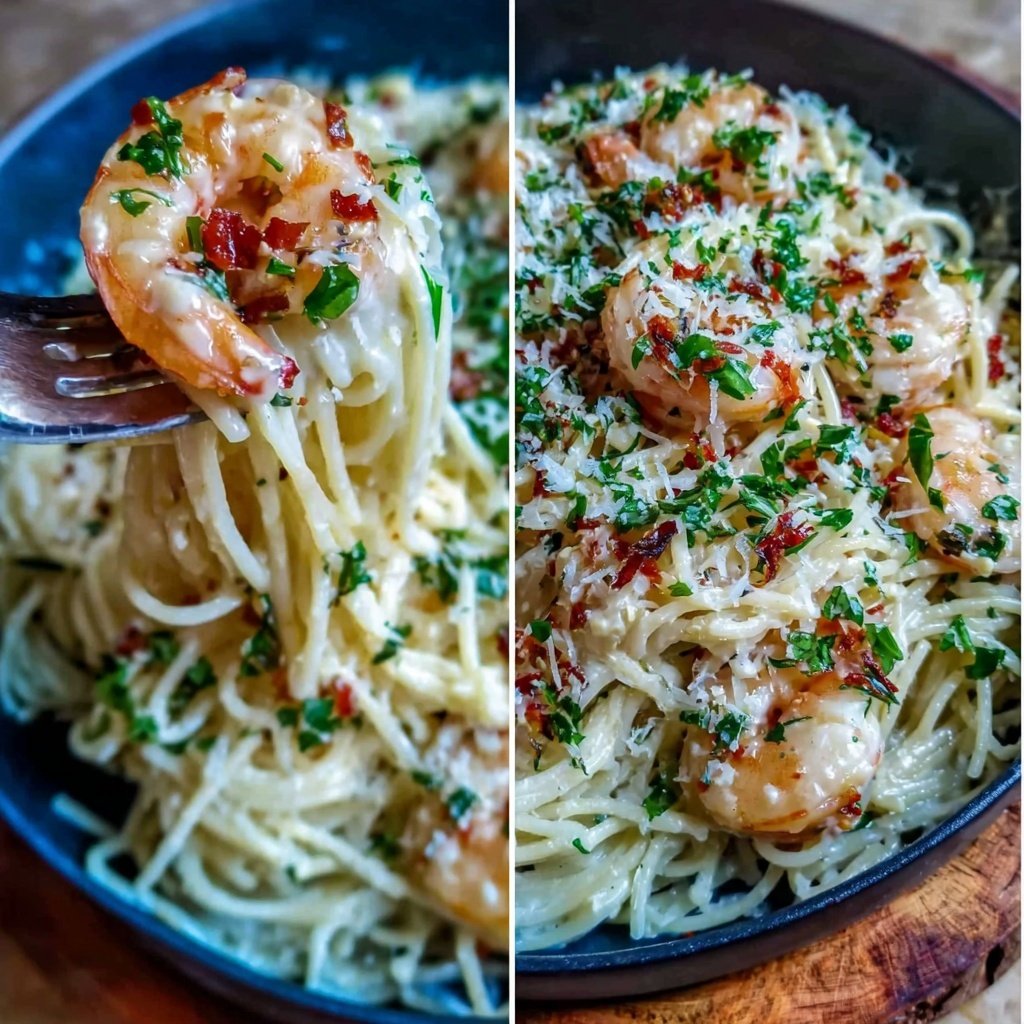 Angel Hair Pasta With Garlic Shrimp Cream