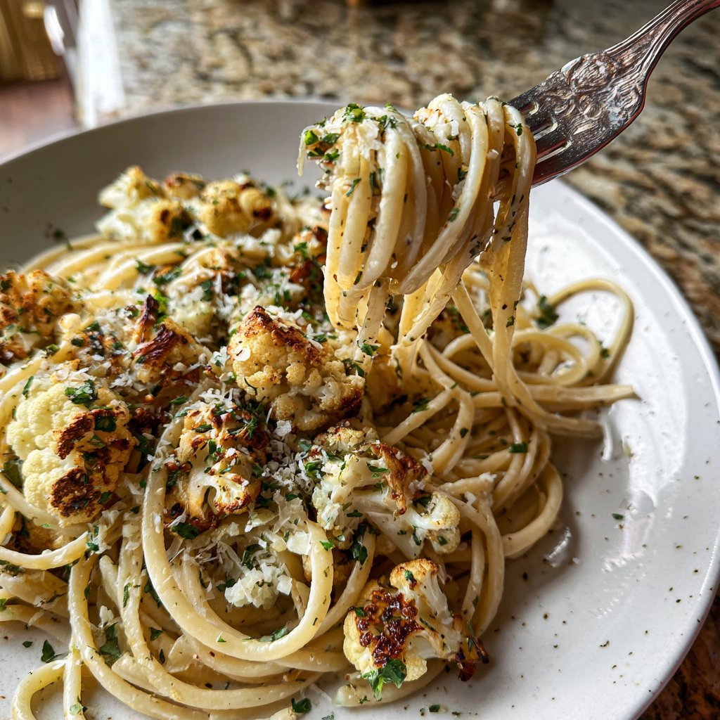 Roasted Cauliflower Garlic Pasta