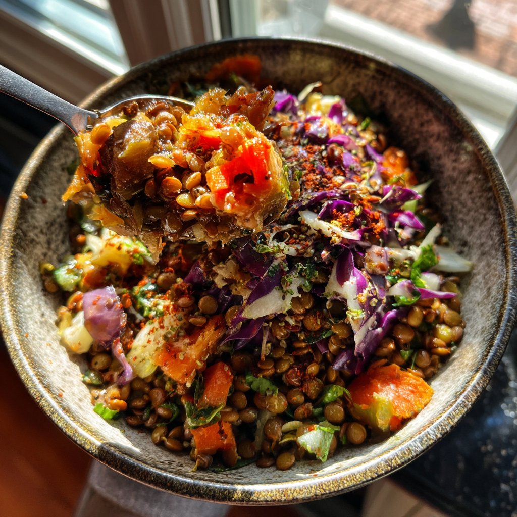 Roasted Veggie Lentil Grain Bowl